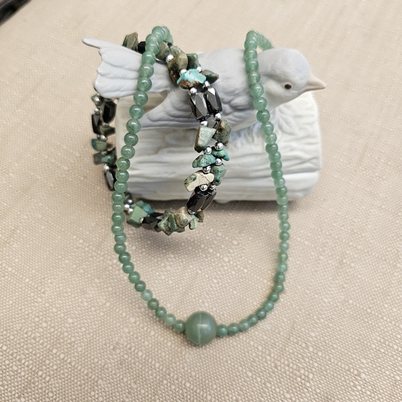 SET!  Aventurine Necklace with Spiral Wire Wrap Gemstone Bracelet  SET! - Picture 6 of 15